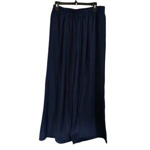 Navy Blue Lightweight Elastic Waist Wide staight legged pants